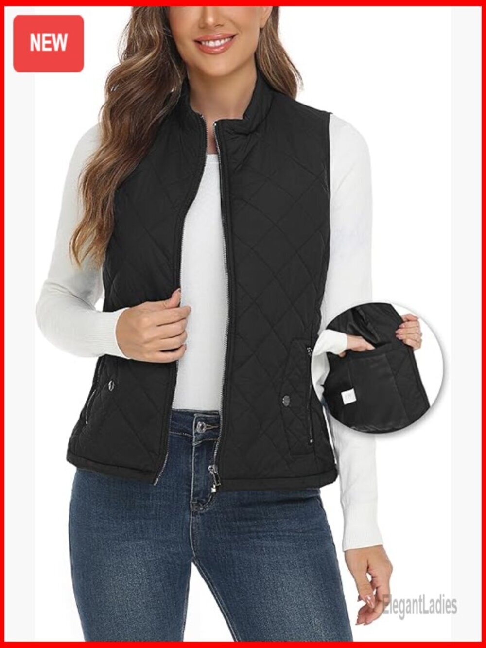Quilted Vest Slim Fit Lightweight Padded Gilet Stand Collar Pockets